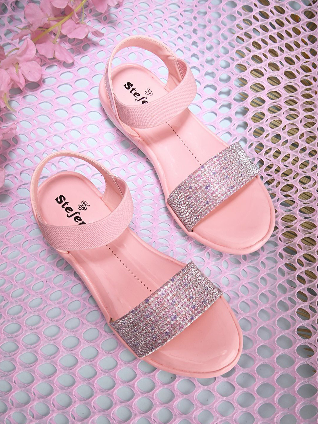 STEFENS Girls Embellished Open Toe Flats