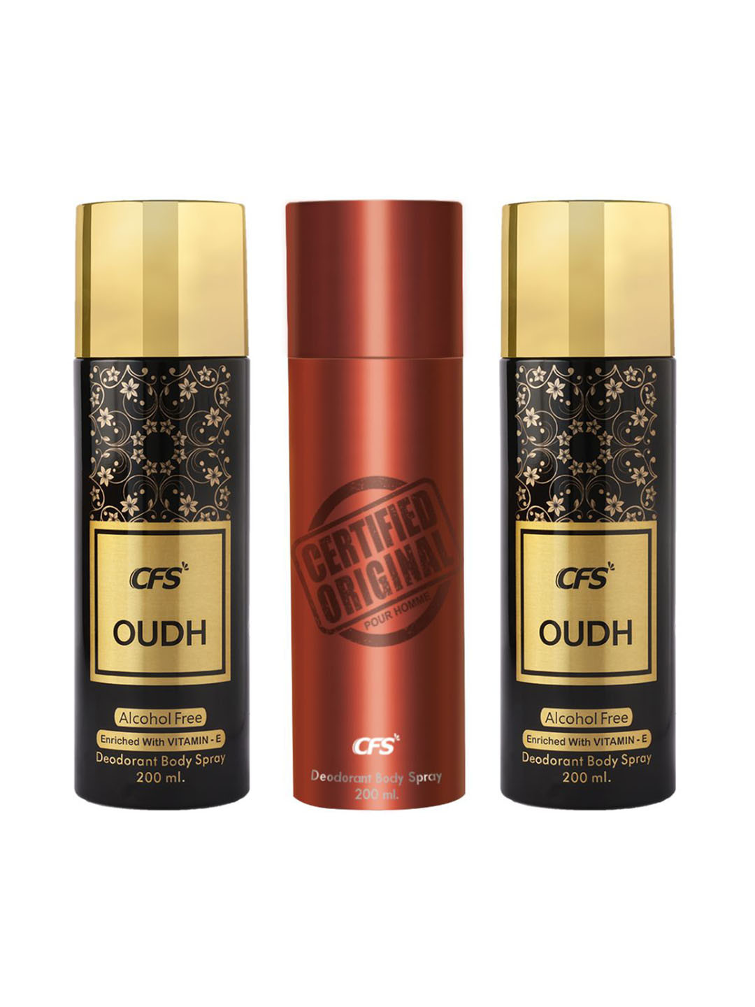 CFS Set Of 3 Certified Original & Oudh Long Lasting Deodorant Body Spray - 200ml Each