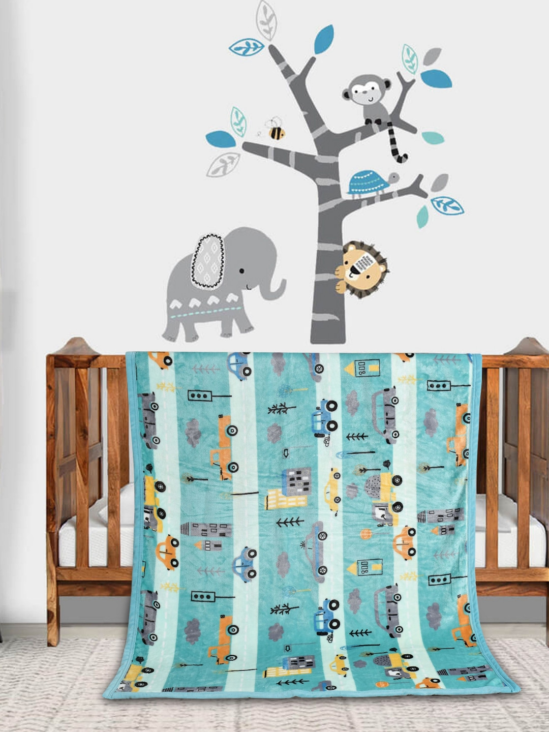 Florida Turquoise Blue & Yellow Cartoon Characters Single Bed Blanket