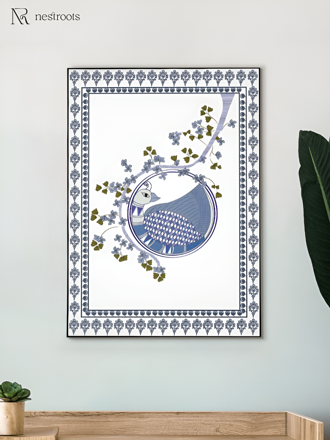 nestroots White & Blue 1 Piece Canvas Religious Wall Paintings