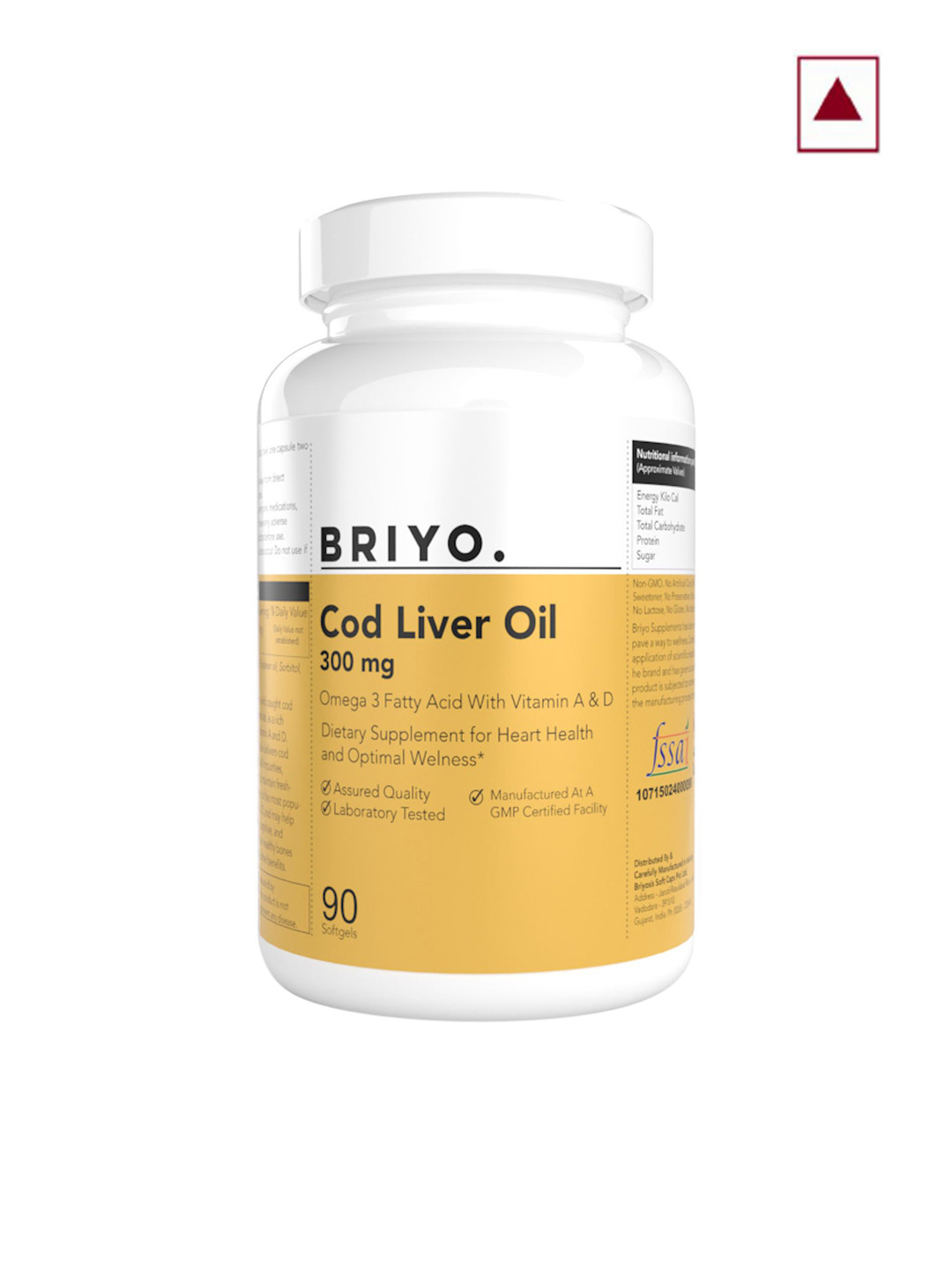 BRIYO Cod Liver Oil- Omega Fatty Acids with Vitamin A & D Capsules-90 Capsules