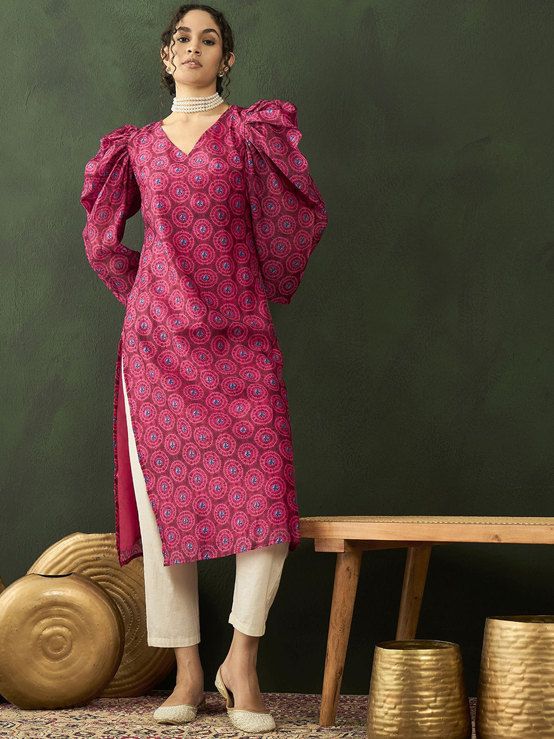 Sangria Ethnic Motif Printed Straight Kurtas