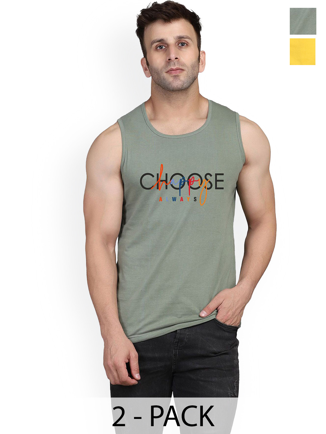 SLOWLORIS Pack Of 2 Men Printed Gym Vests
