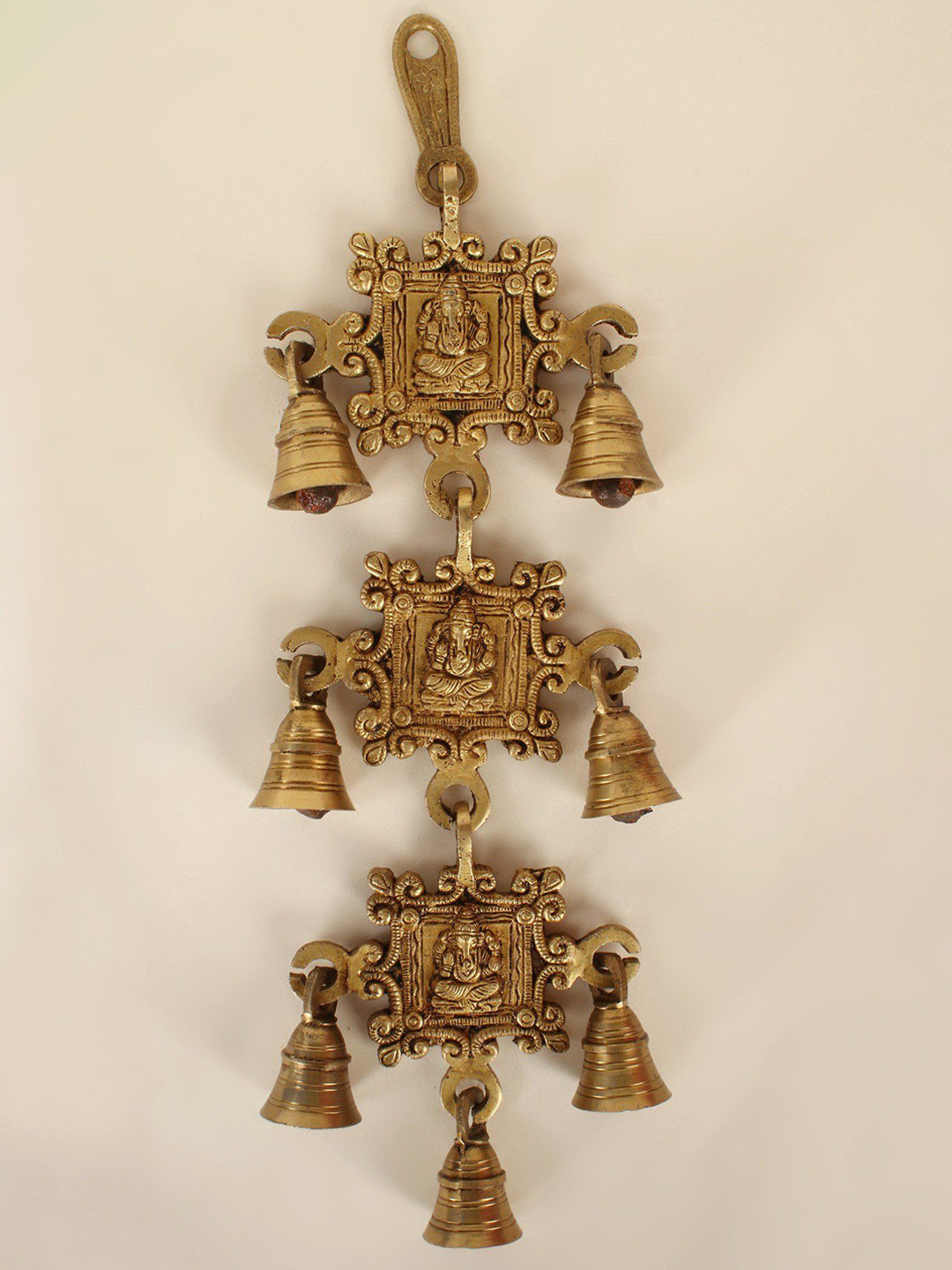 Exotic India Lord Ganapati Design Brass Ethnic Motifs Antique Spiritual Wall Decor-14.7In