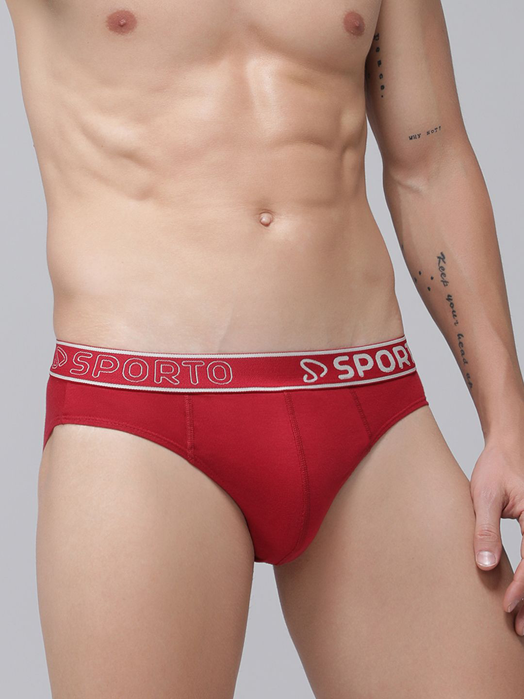 SPORTO Cotton Mid-Rise Basic Briefs SP-BRI-M1010-RED-XL-1PC
