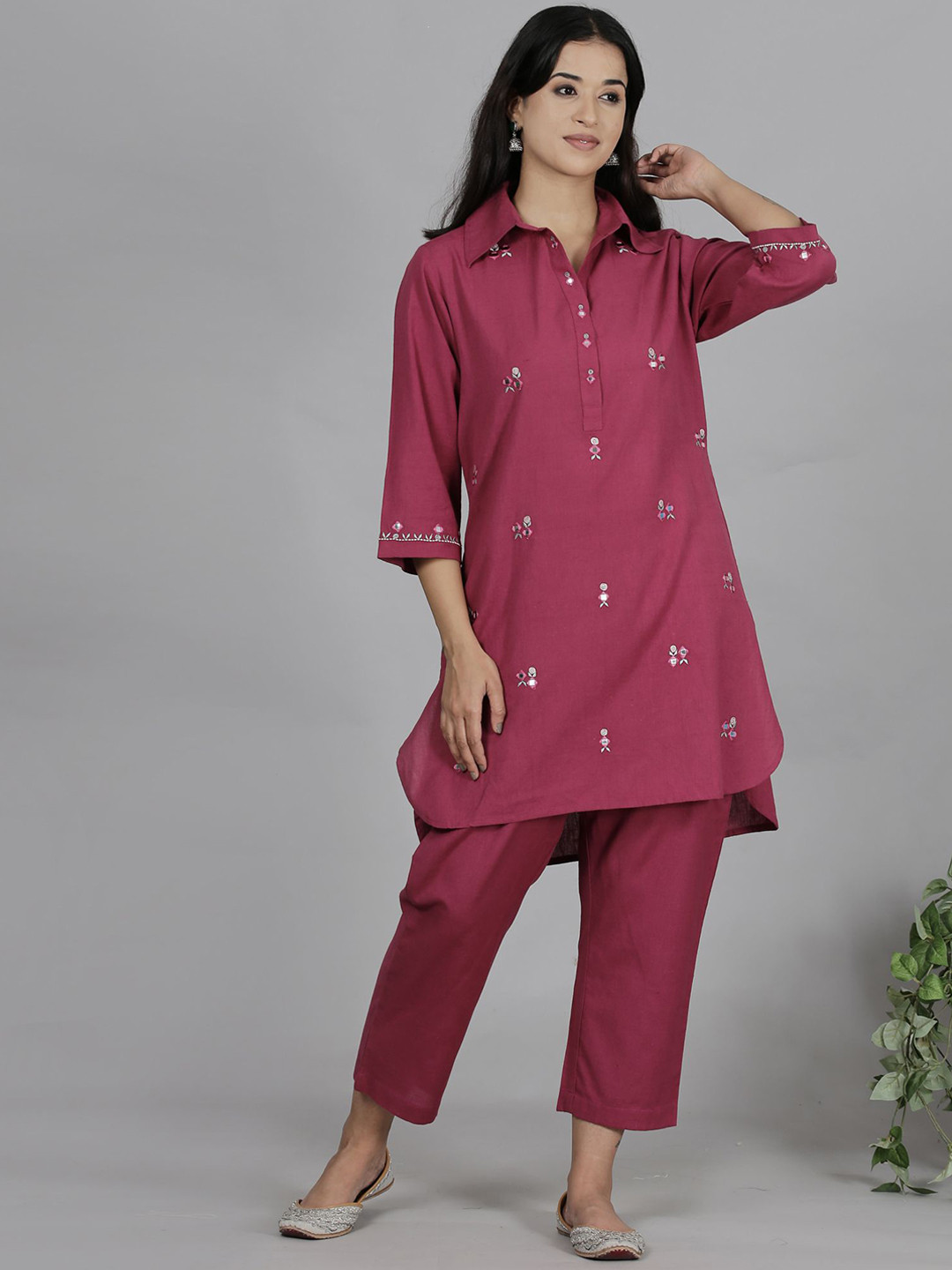 Spring Soul Women Embroidered Regular Thread Work Pure Cotton Kurta with Trousers