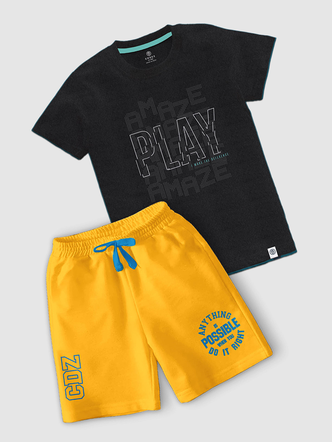 CODEZ Boys Printed Round Neck T-shirt with Shorts