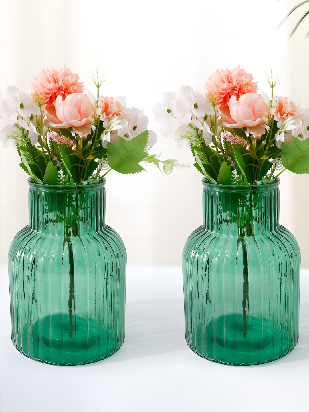 UMAI 2Pcs Green Transparent Glass Flower Vase