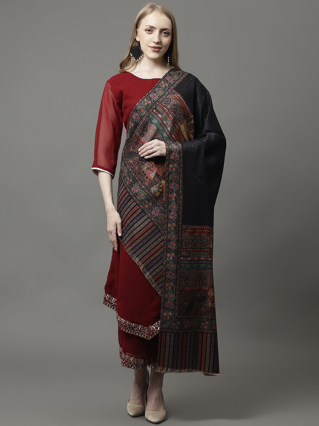 WEAVERS VILLA Women Graphic Digital Printed Winter Shawl