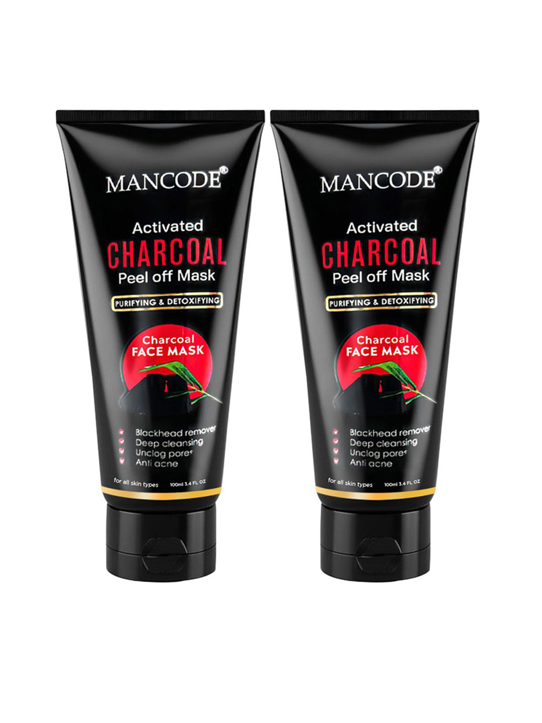 MANCODE Set Of 2 Activated Charcoal Blackhead Removal Peel Off Mask- 100ml Each
