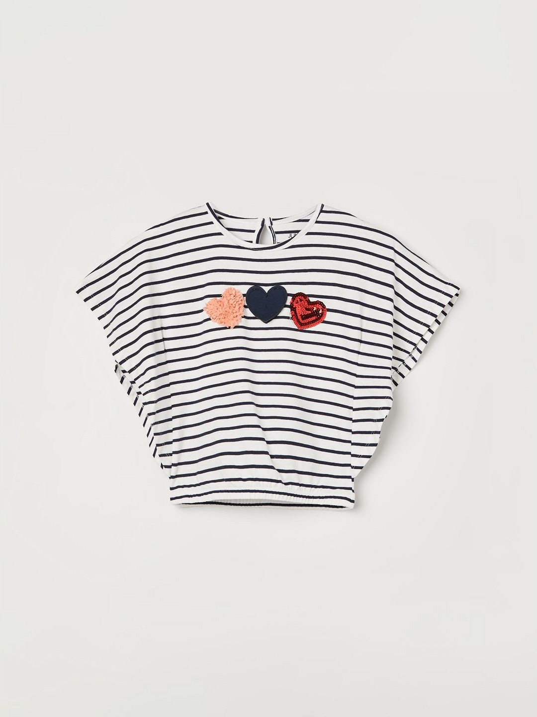 Juniors by Lifestyle Girls Striped V-Neck Extended Sleeves Applique T-shirt