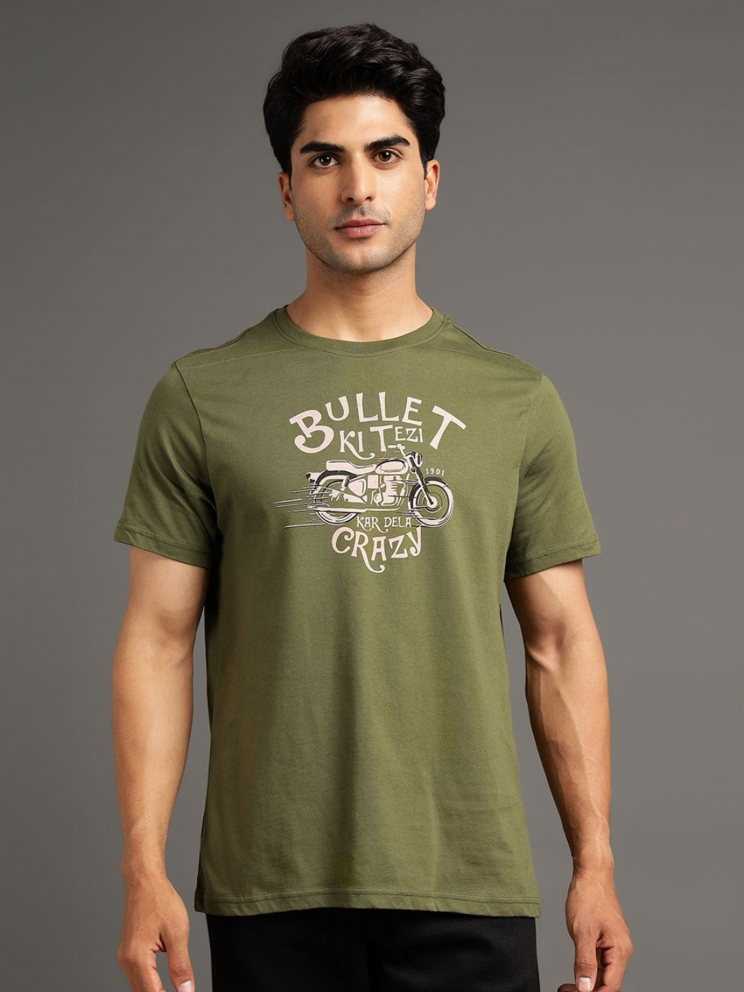 Royal Enfield Men Varsity Printed Raw Edge T-shirt