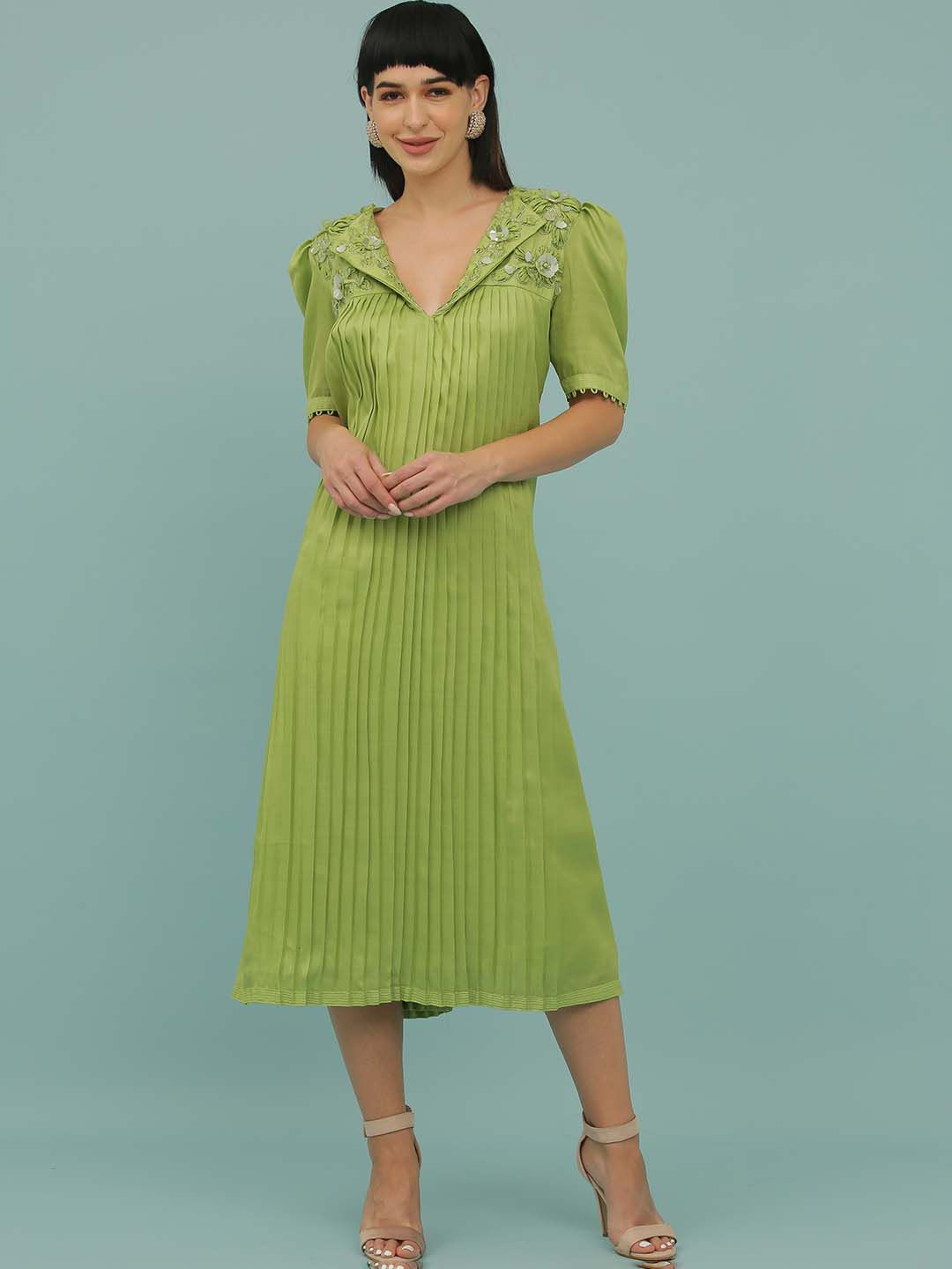 Sejal Kamdar Women Puff Sleeves A-Line Midi Dress