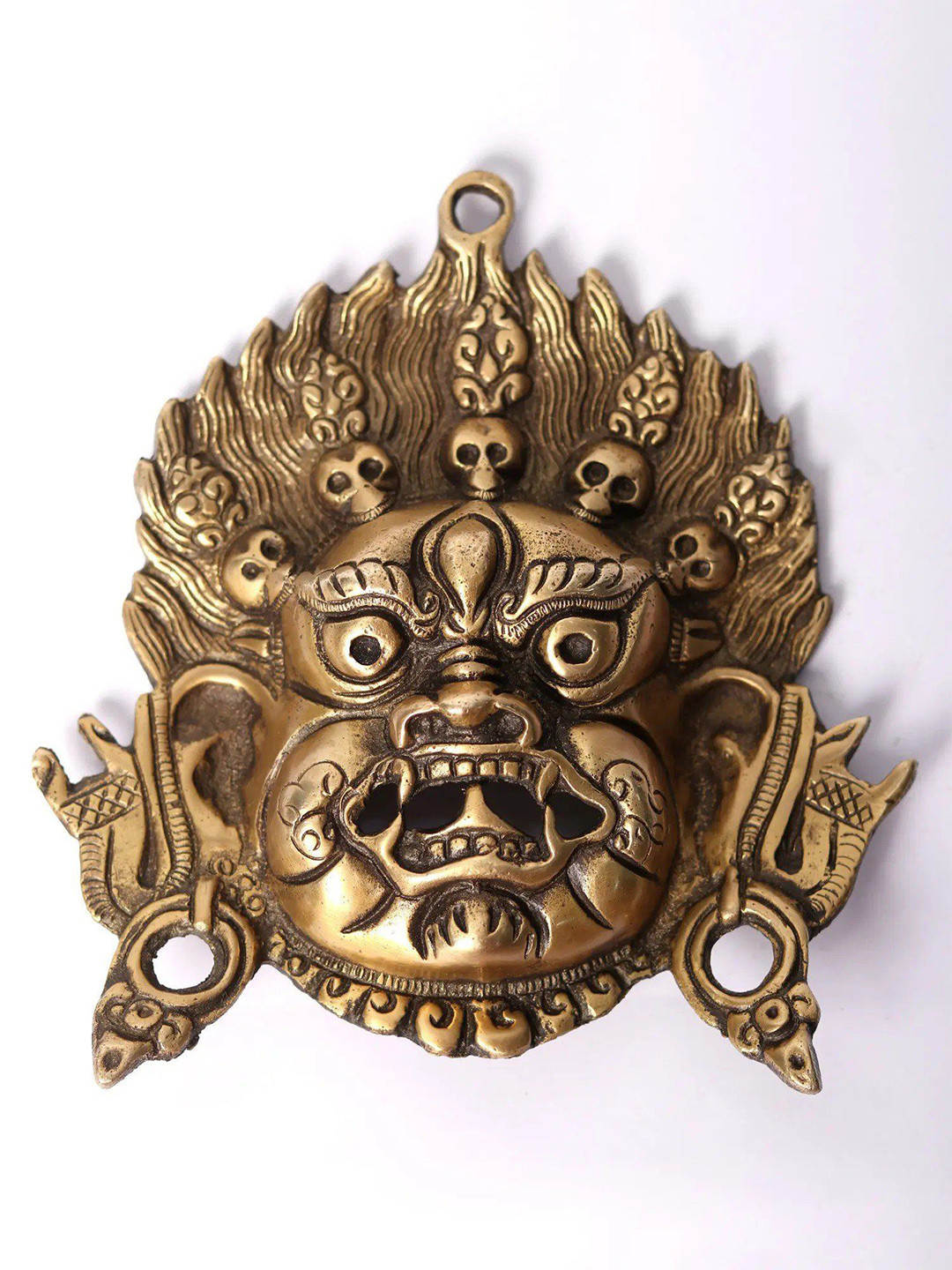 Exotic India Tibetan Buddhist Deity Mahakala Brass Antique Spiritual Wall Decor-7In
