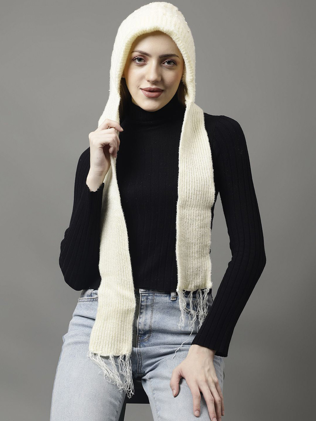 WEAVERS VILLA Women Ribbed Merino Wool Mufflers