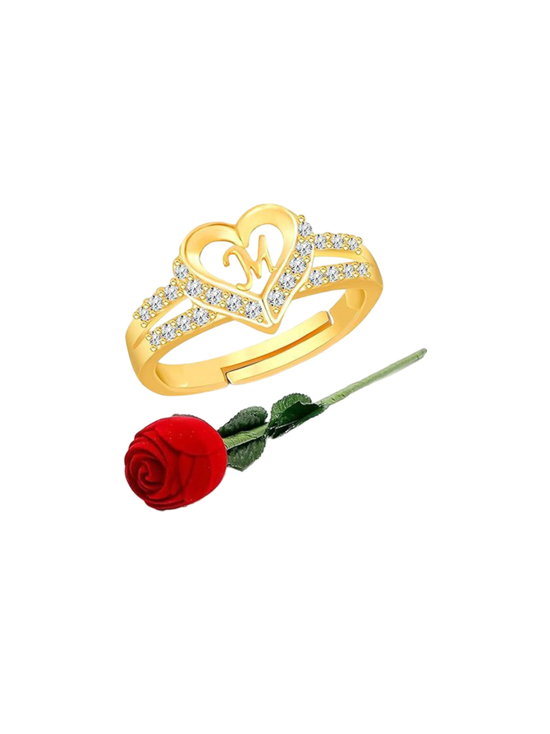 Lila Gold-Plated Heart Shaped With M CZ-Studded Finger Ring