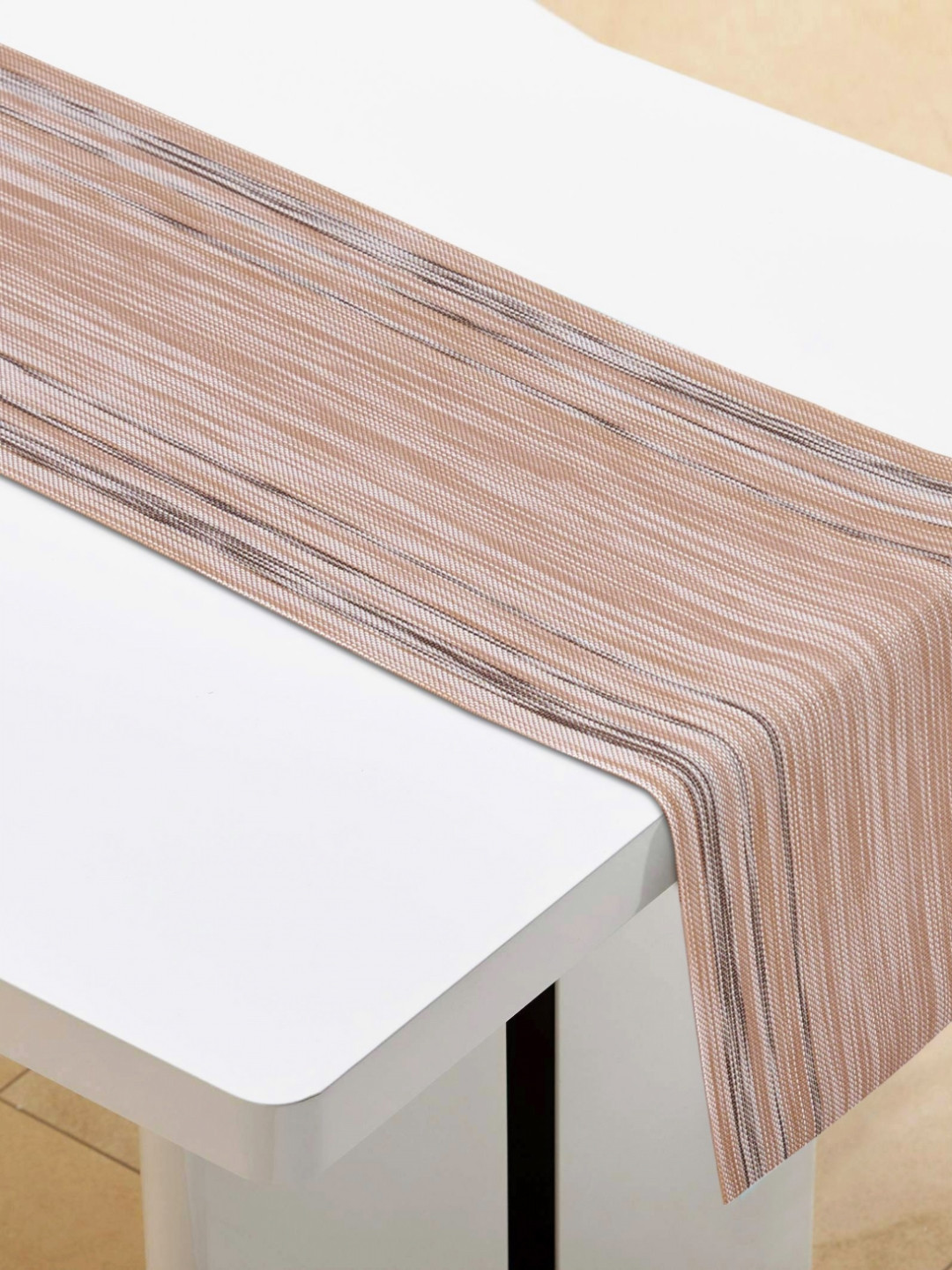 Home Centre Beige Colored Striped Table Runner