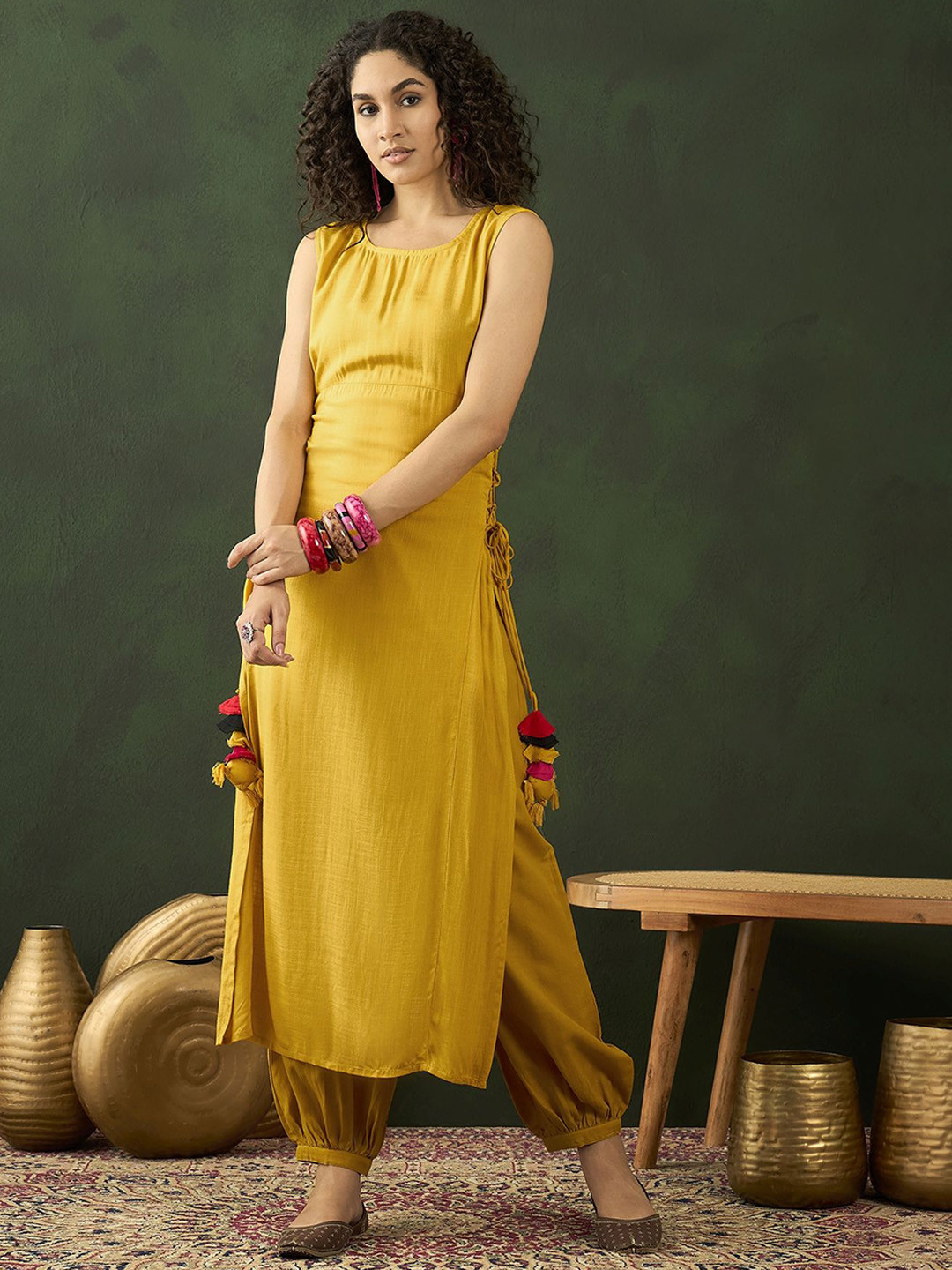 Sangria Sleeveless High Slit Kurtas