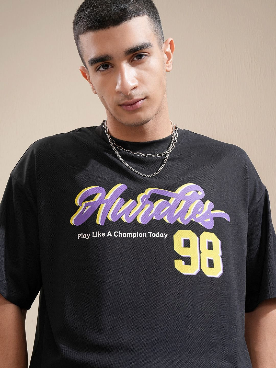 HIGHLANDER Men Applique Sports Oversized T-Shirt
