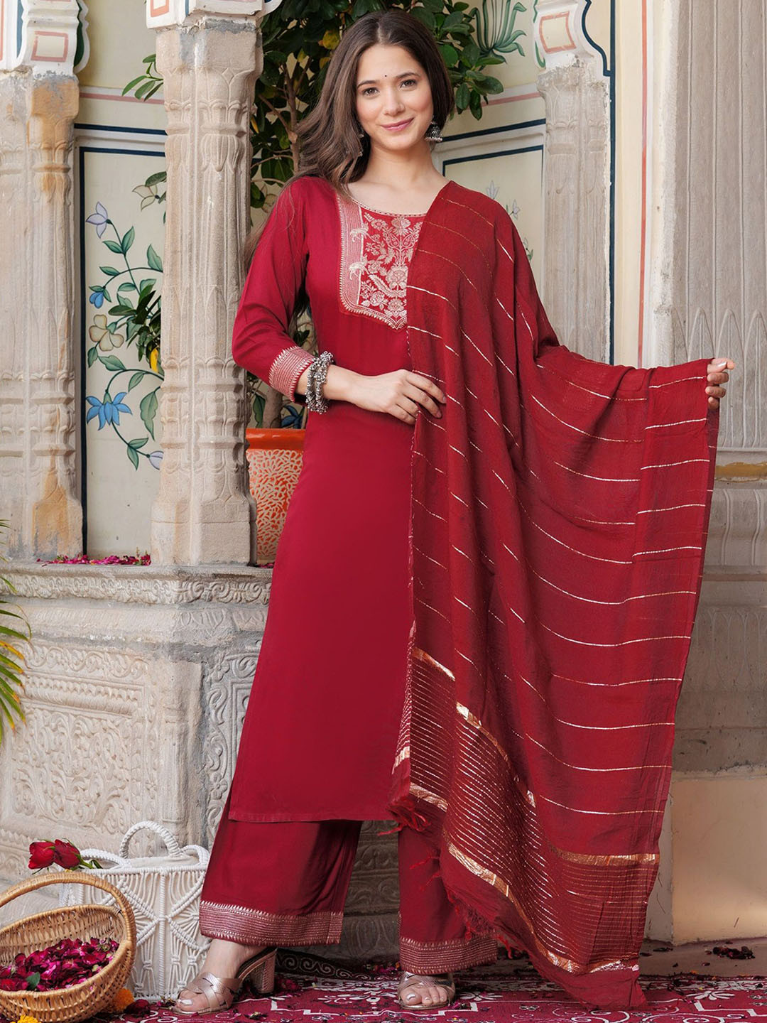 Sitaram Designer Women Ethnic Motifs Yoke Design Regular Kurta with Palazzos & With Dupatta