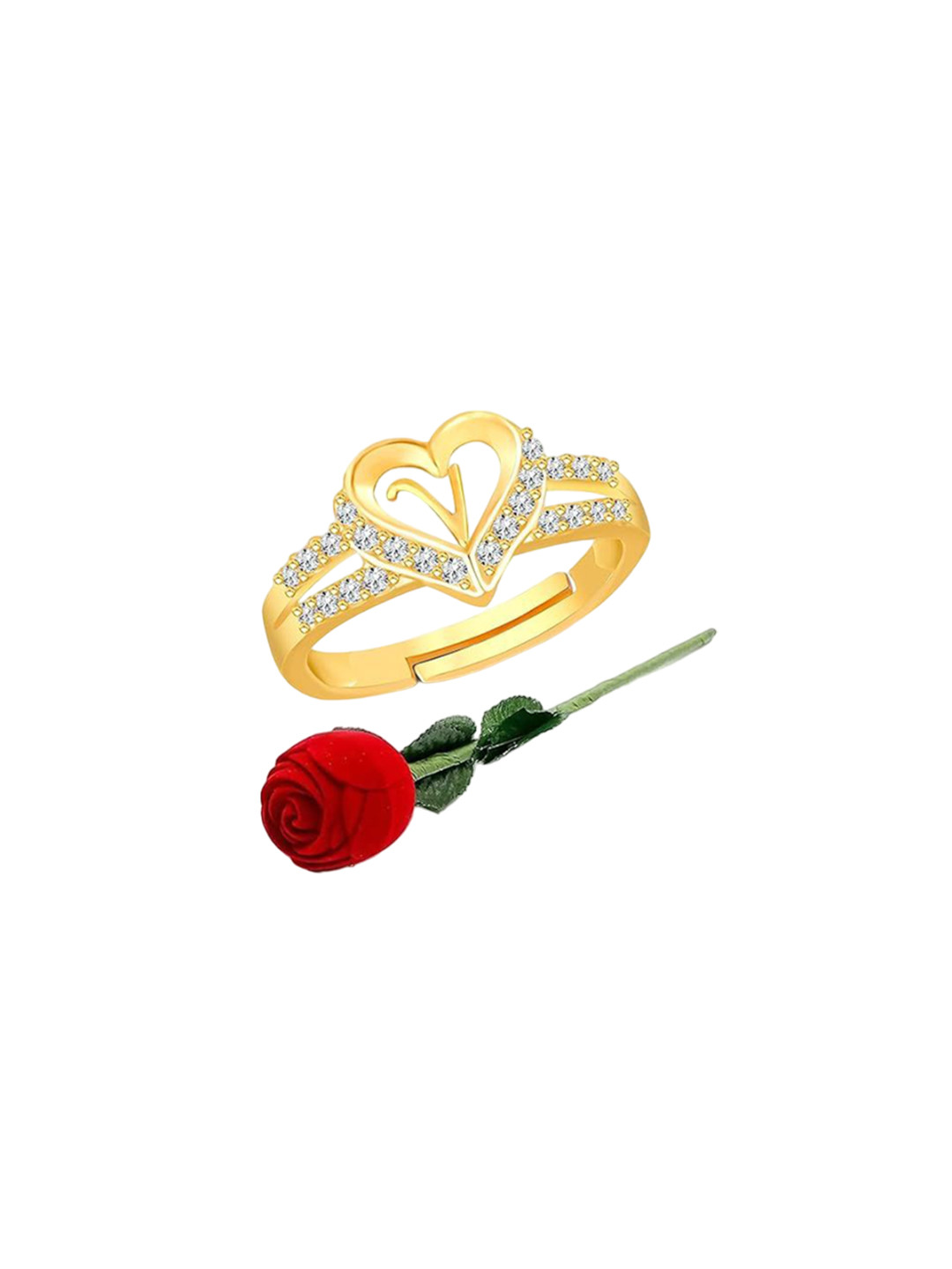 Lila Gold-Plated Heart Shaped With V CZ-Studded Finger Ring