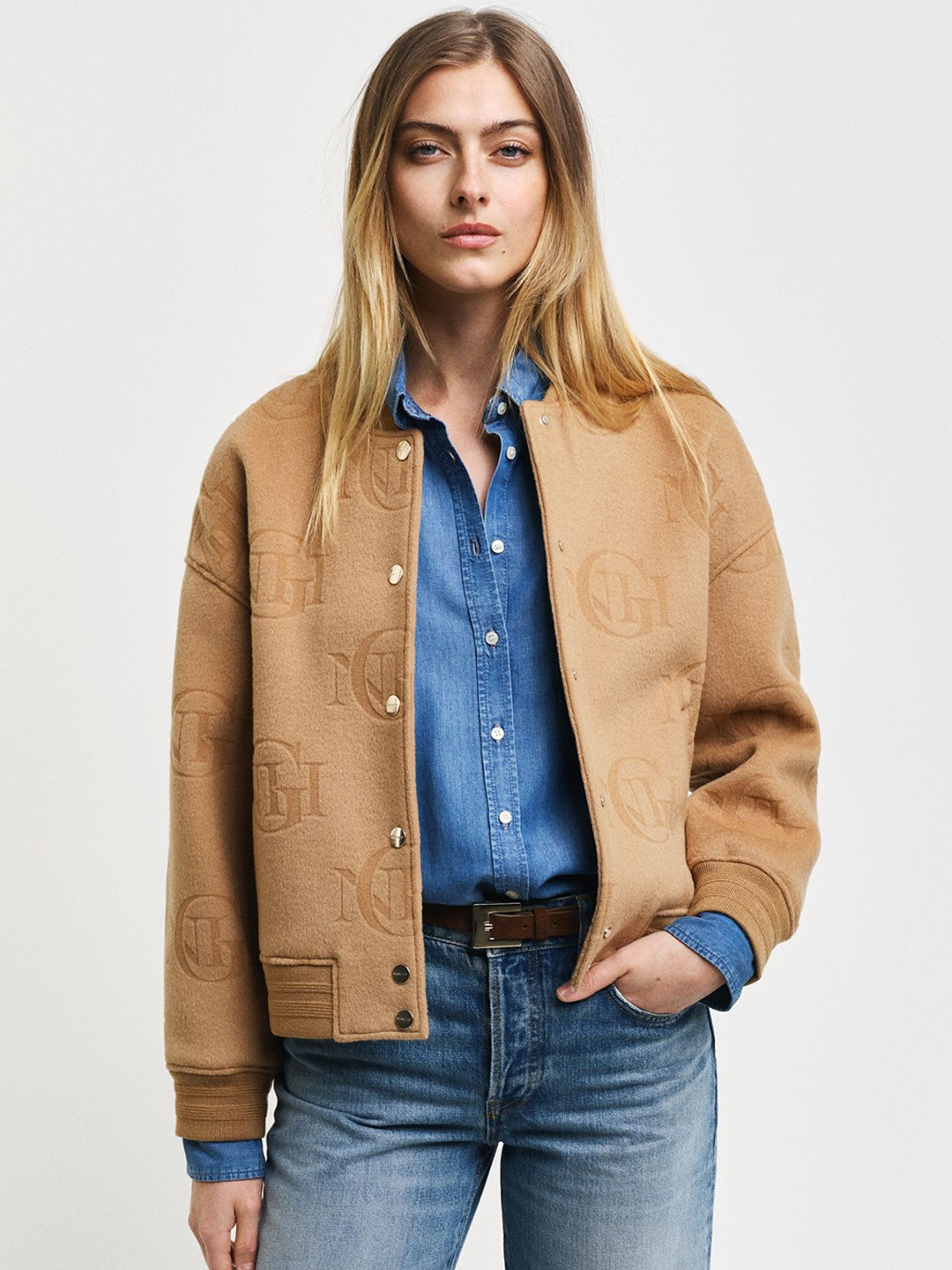 GANT Women Floral Woollen Crop Bomber Jacket