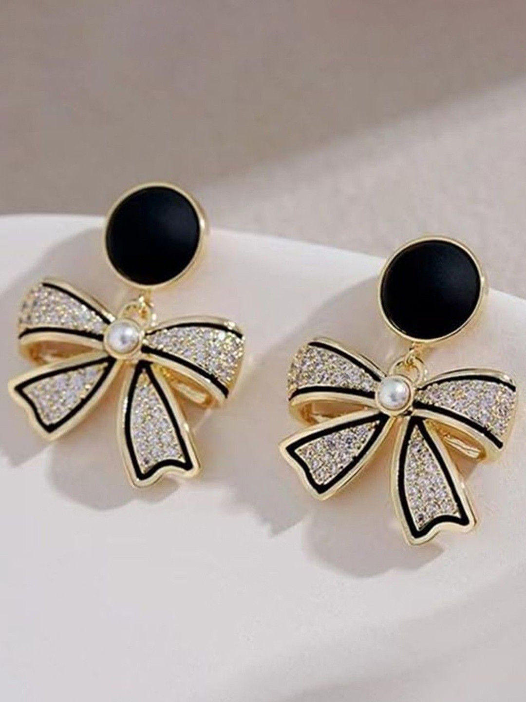 CareDone Black Korean Style Bow Drop Earrings