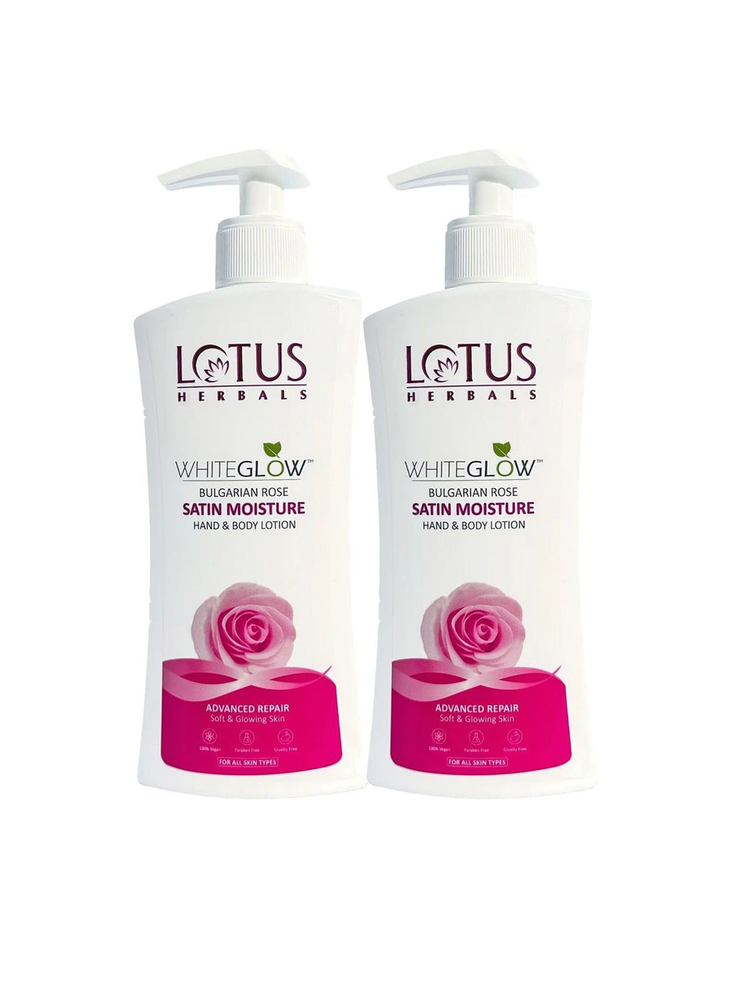 Lotus Herbals Set Of 2 Bulgarian Rose Satin Moisture Hand & Body Lotion 270 ml Each