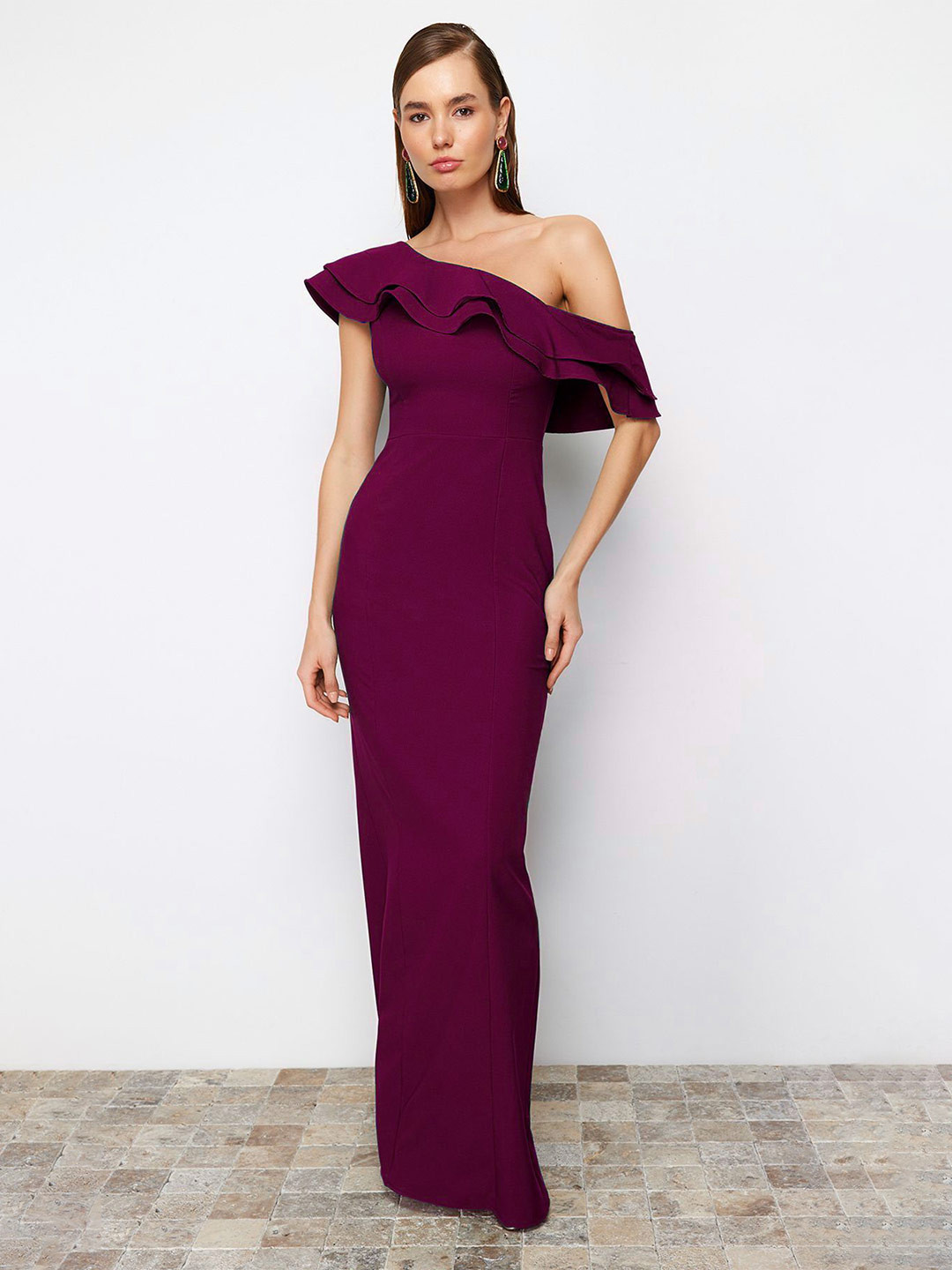 Trendyol Off Shoulder Cape Sleeve Maxi Sheath Dress