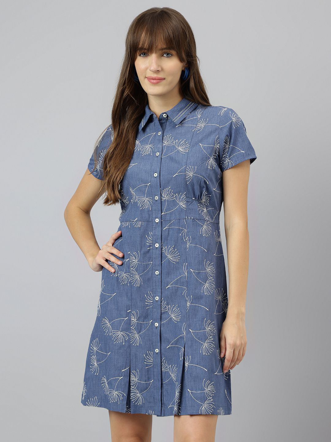 Latin Quarters Floral Printed Denim Shirt Dress