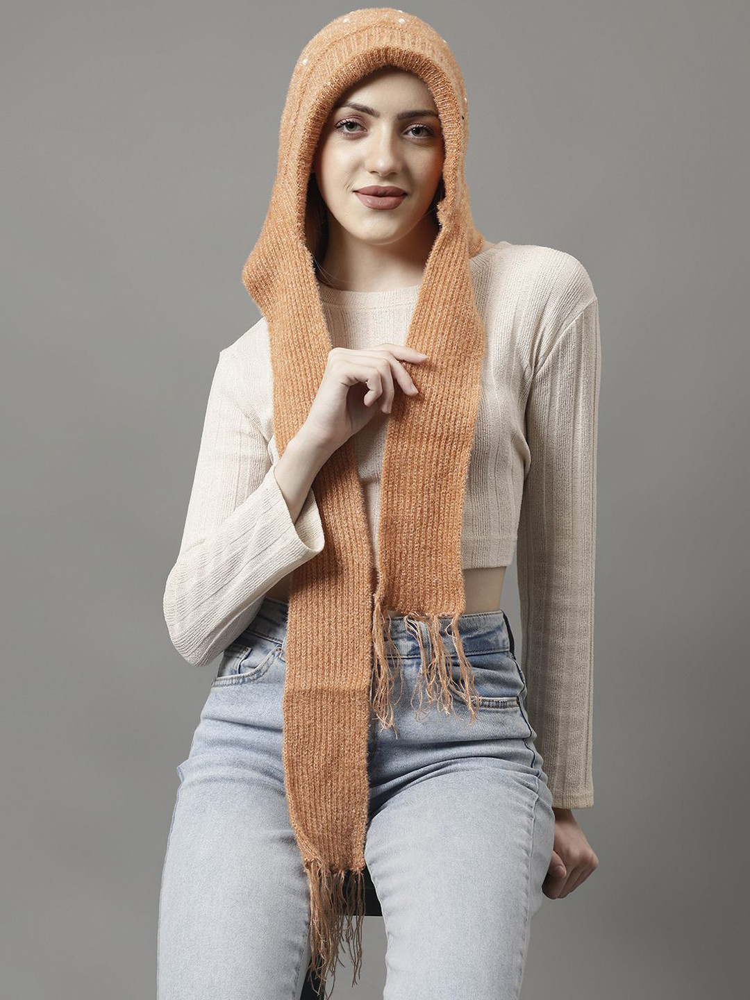 WEAVERS VILLA Women Ribbed Merino Wool Mufflers