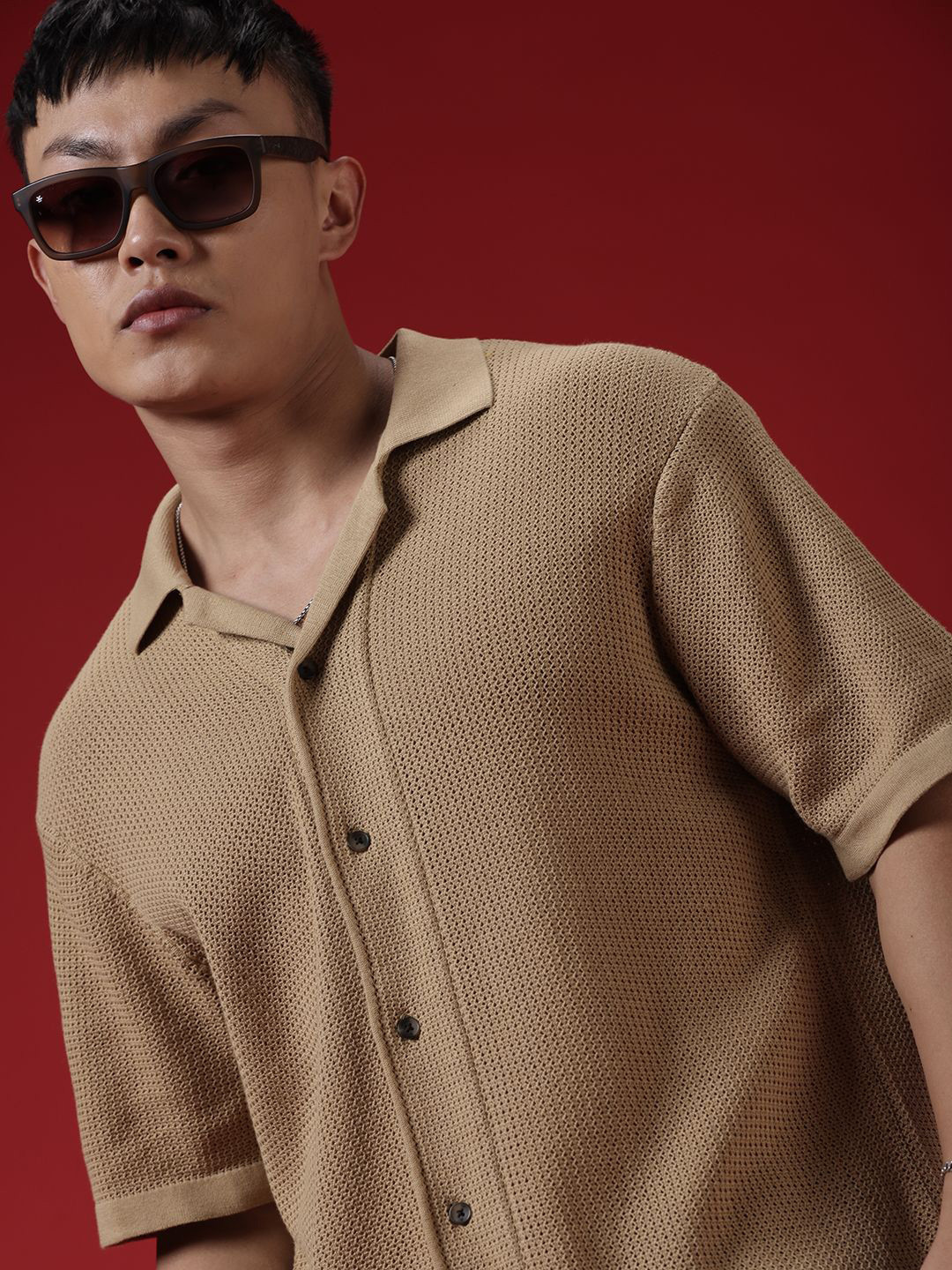 WROGN Men Custom Cuban Collar Solid Cotton Casual Shirt