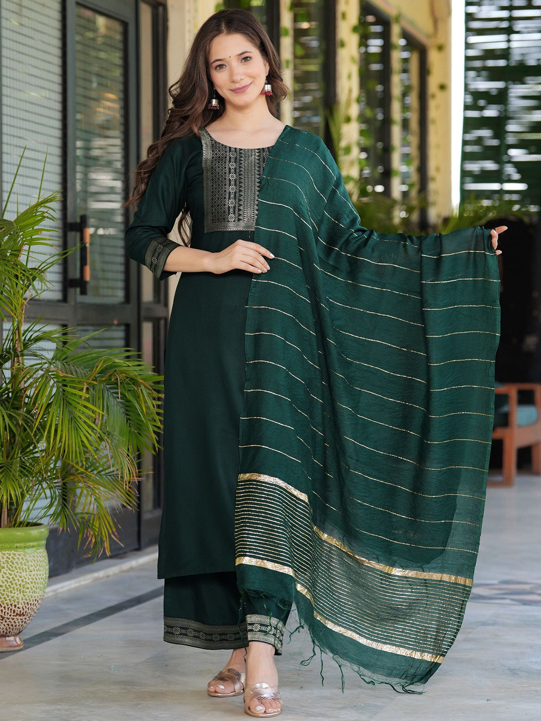 Sitaram Designer Women Floral Yoke Design Regular Kurta with Palazzos & With Dupatta