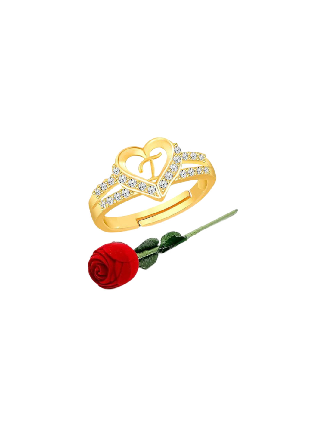 Lila Gold-Plated CZ-Studded Alphabet T Adjustable Finger Ring