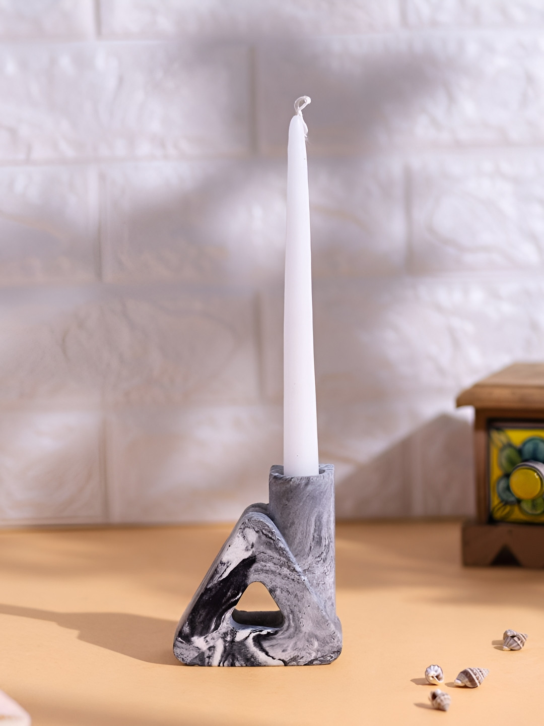 Greyt Trimney White & Grey Printed Stoneware Candle Holder