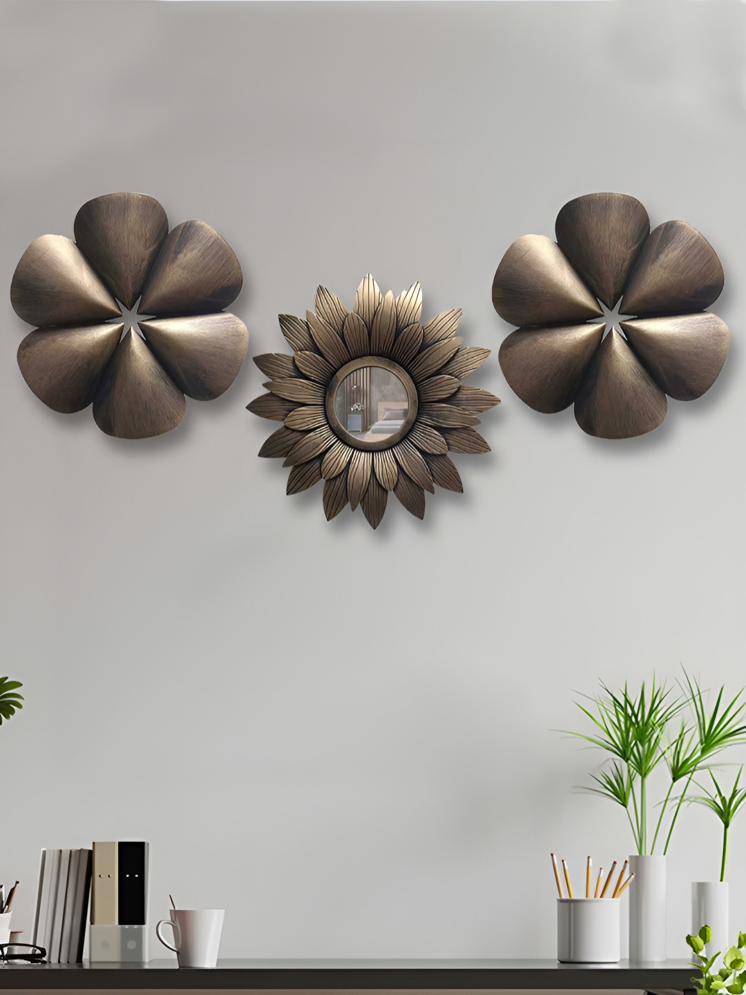 Art Street Set of 3 Floral Decorative Metal Antique Hanging Hall 3Pcs Wall Plates-10In