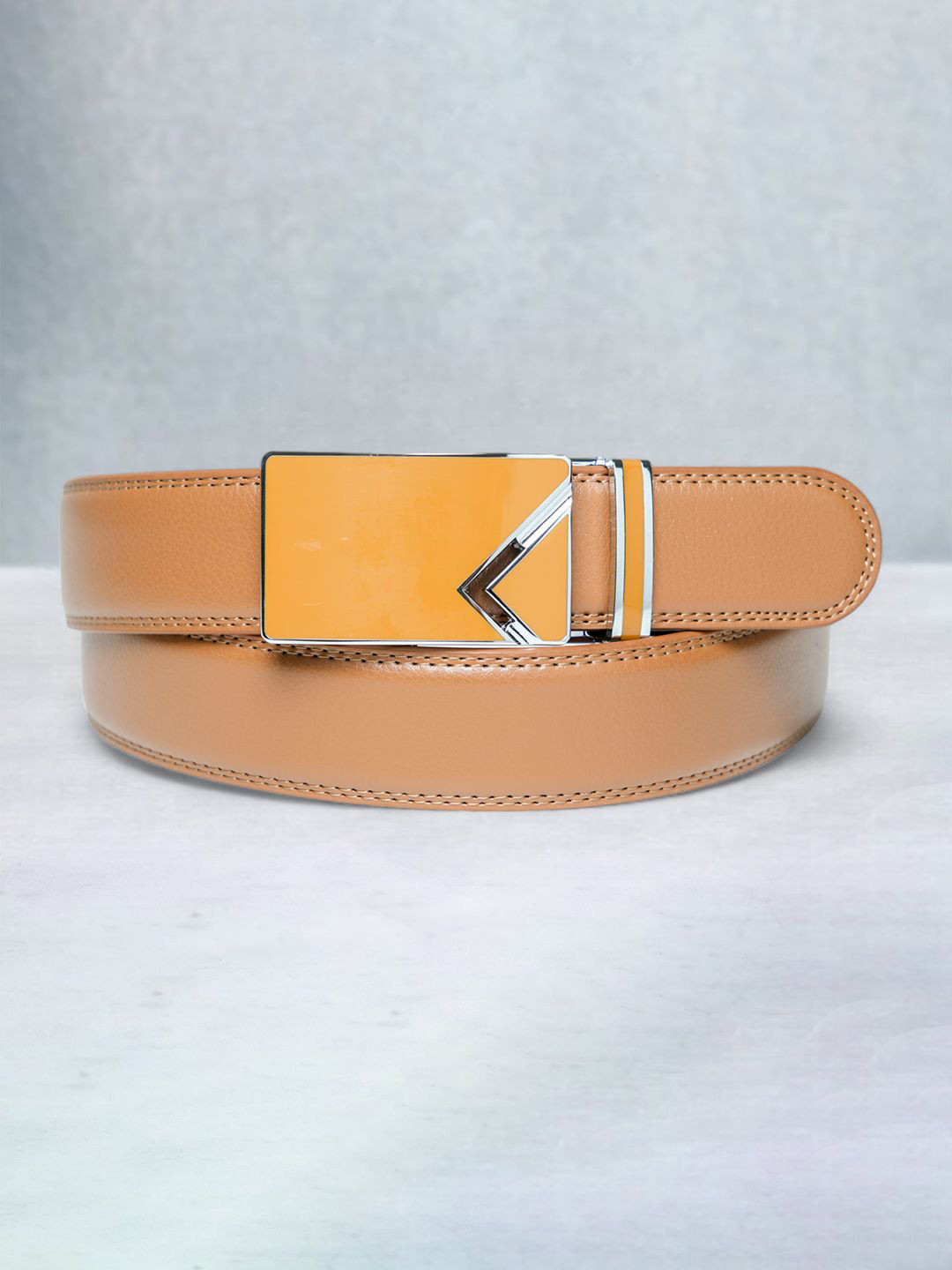 CHOKORE Men Textured Slider Buckle Closure Leather Casual Belt