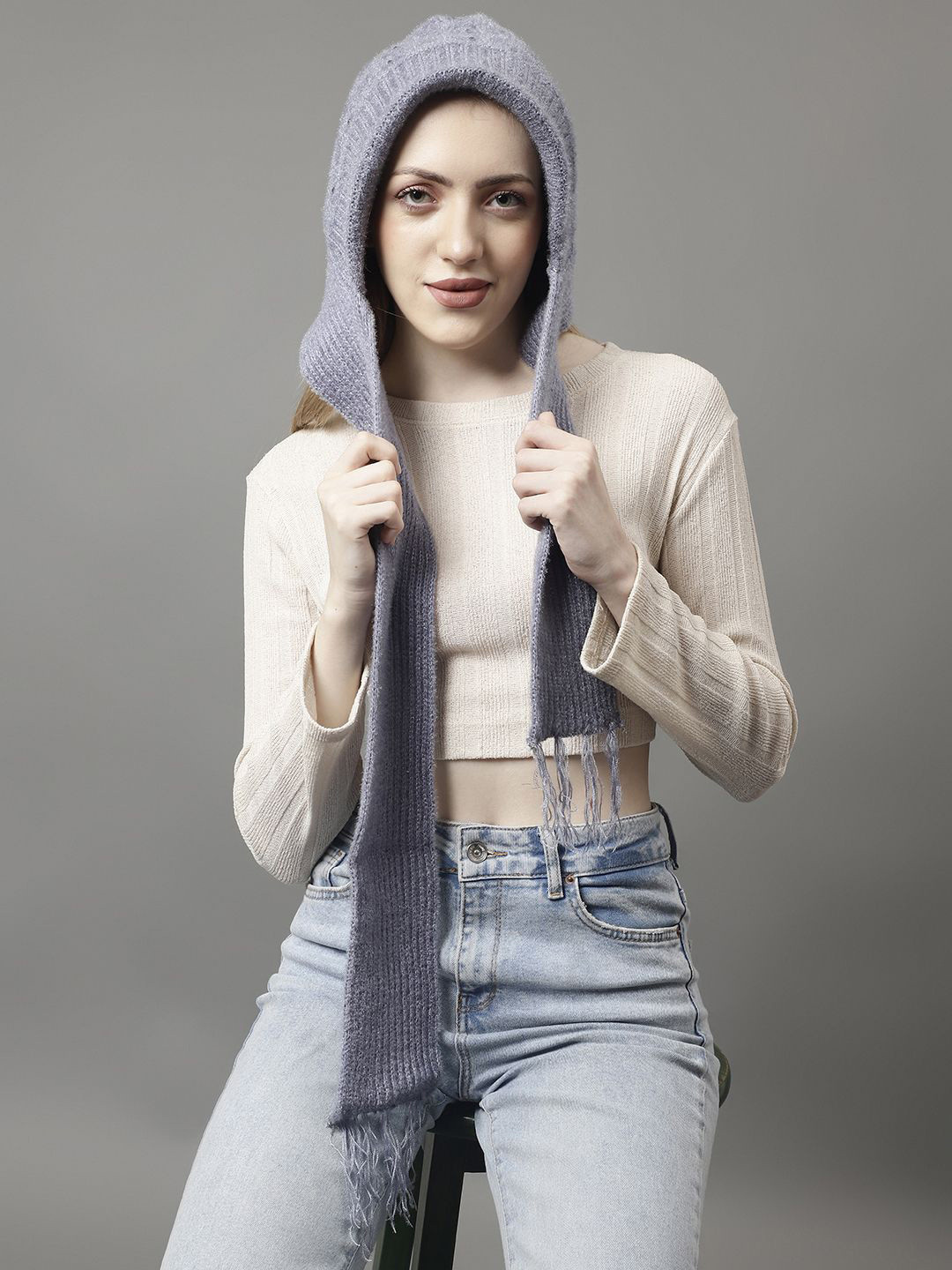 WEAVERS VILLA Women Ribbed Merino Wool Mufflers