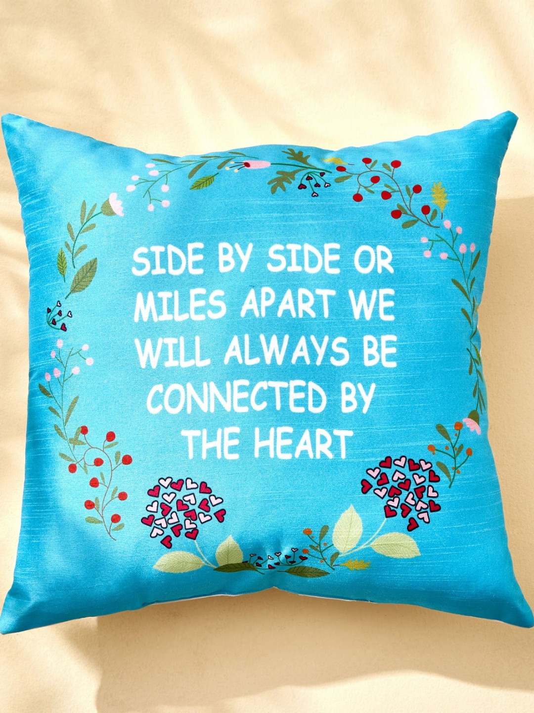Home Centre White & Blue Printed Pre-Filled Cushion