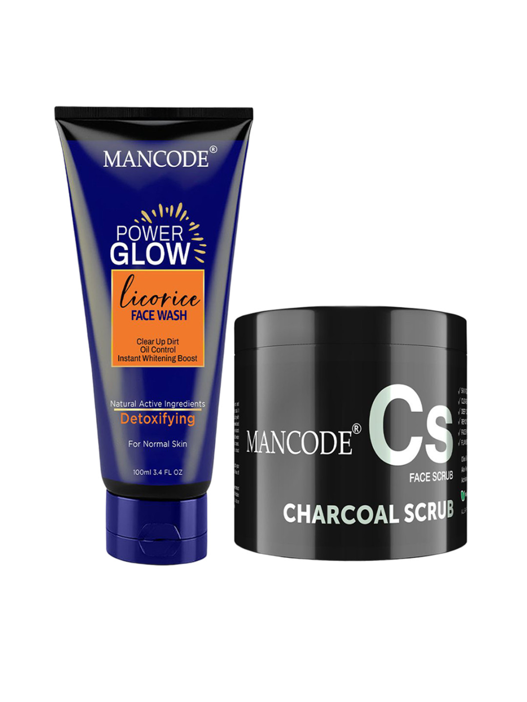 MANCODE Set Of Power Glow Licorice Face Wash With Charcoal Scrub -100ml + 100g
