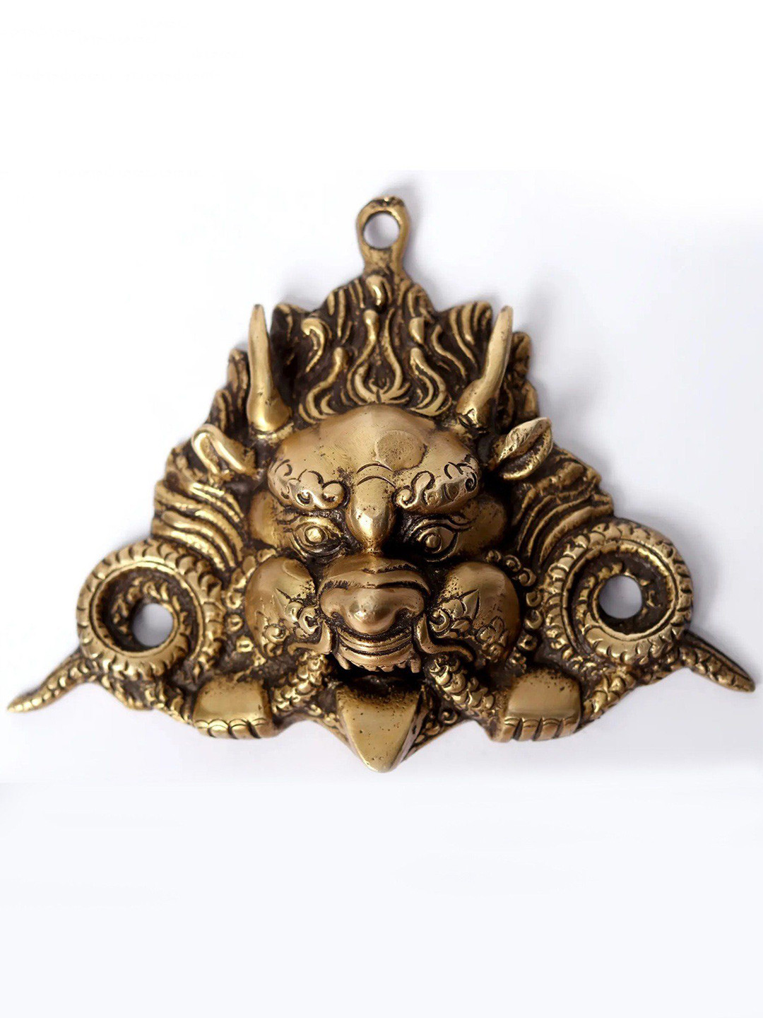 Exotic India Kirtimukha Wall Hanging Mask Brass Antique Spiritual Wall Decor-5In