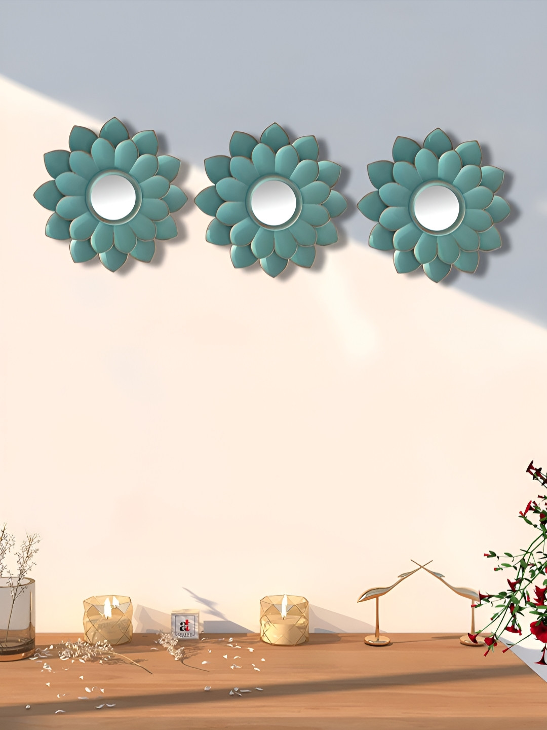 Art Street 3Pcs Blue Textured Lotus Shaped Wall Decor Plates