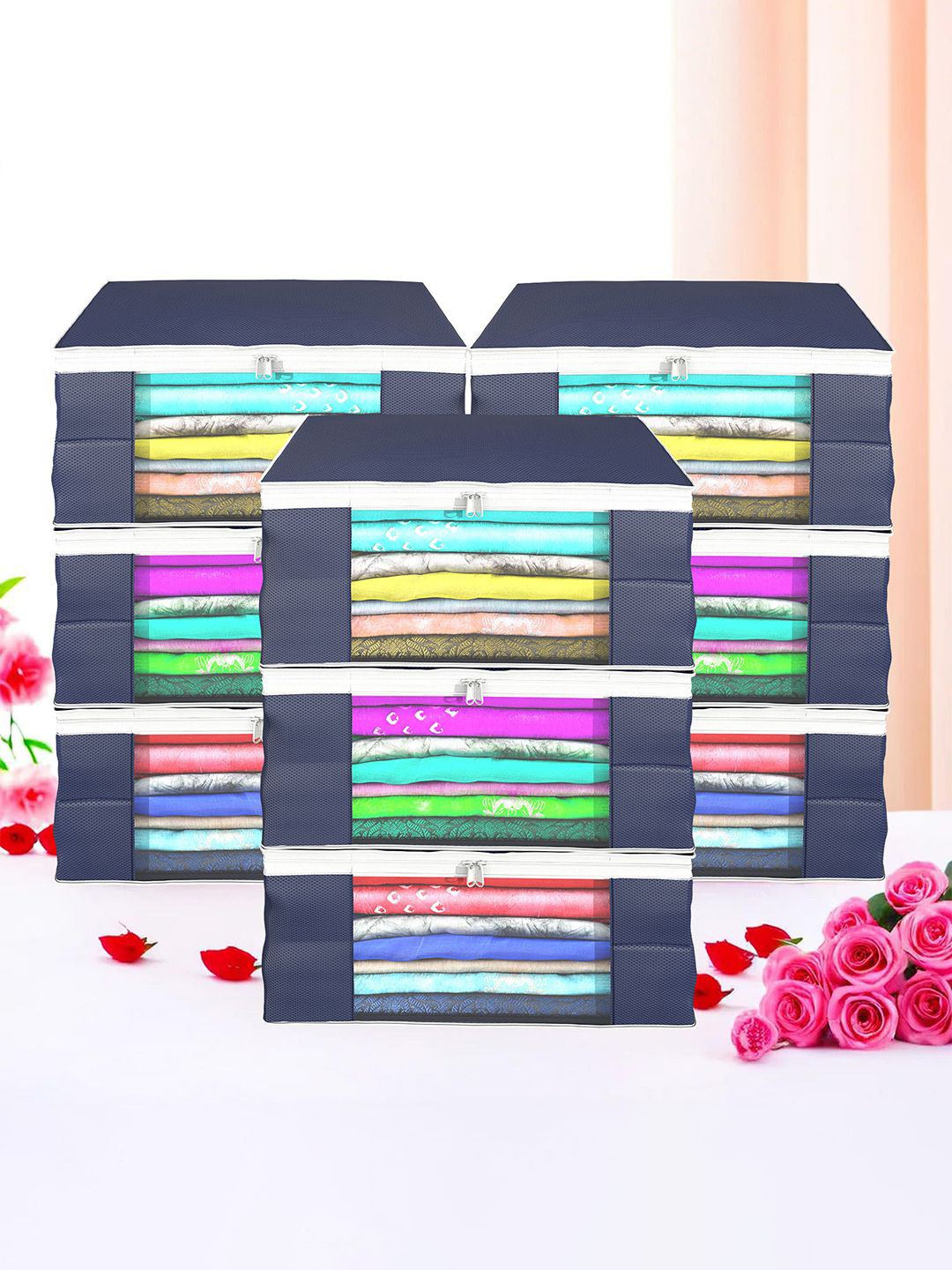 Kuber Industries Grey 9 Pieces Saree Covers Non-Woven Saree Bags Foldable Storage Bag