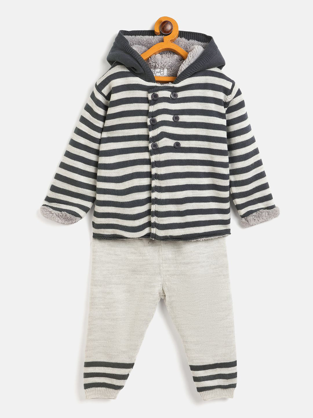 JWAAQ Boys Striped Hooded Long Sleeves Coat with Joggers