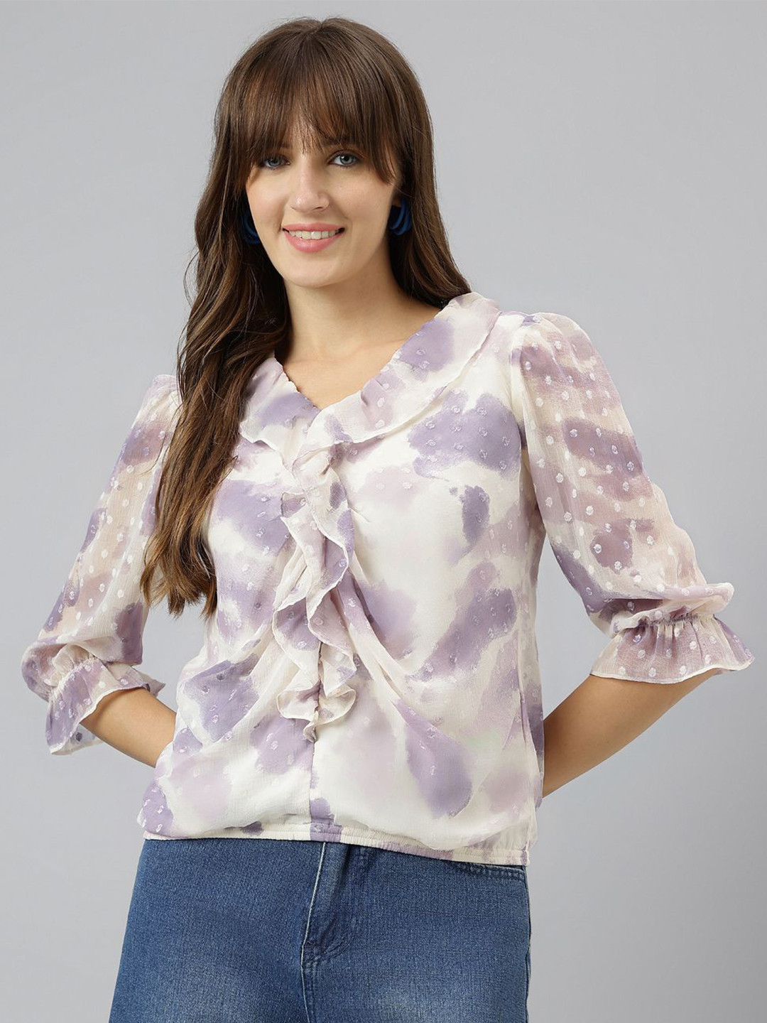Latin Quarters Women Floral Printed V-Neck Top