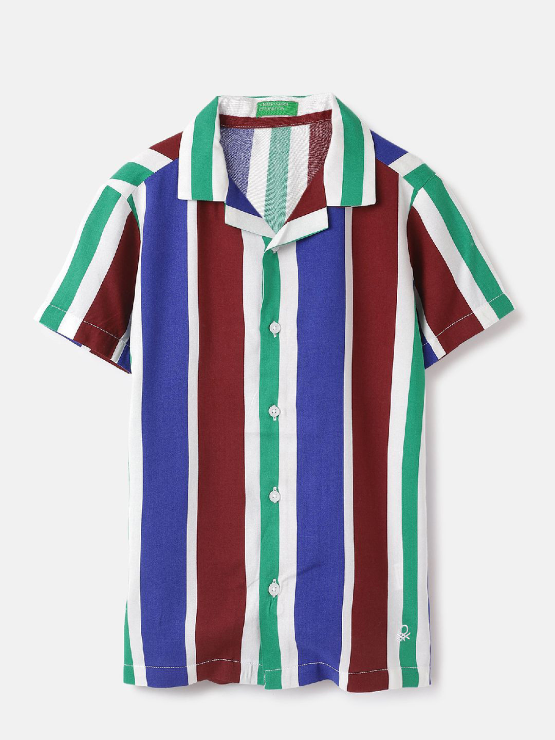 United Colors of Benetton Boys Cuban Collar Striped Casual Shirt