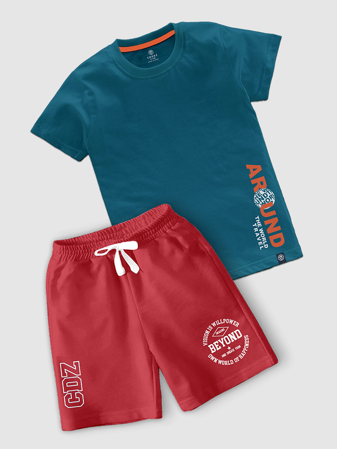 CODEZ Boys Printed Round Neck T-shirt with Shorts