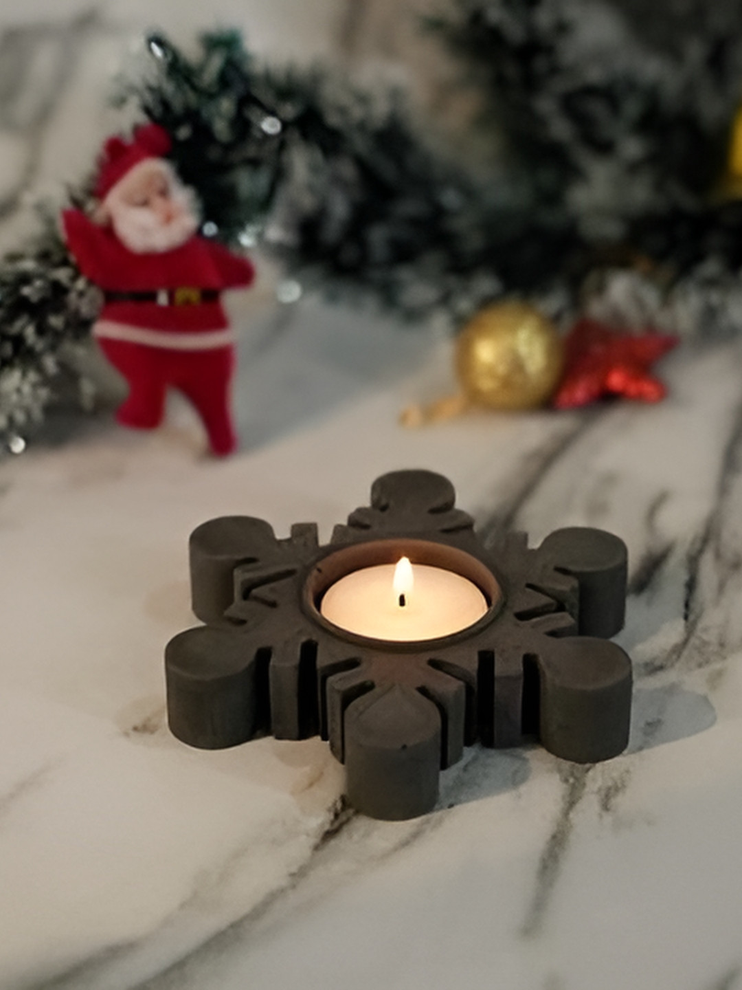 Greyt FrostyFlake Grey Textured Stoneware Candle Holder