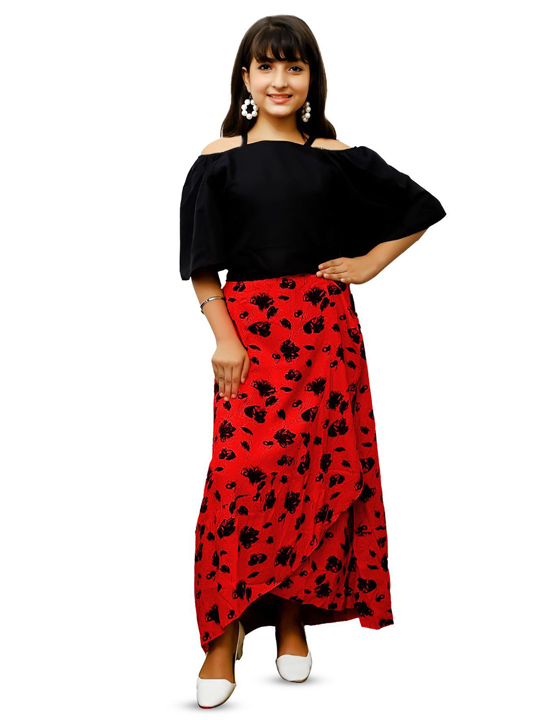 FELLAMO Floral Printed Cold-Shoulder Sleeve Maxi Dress