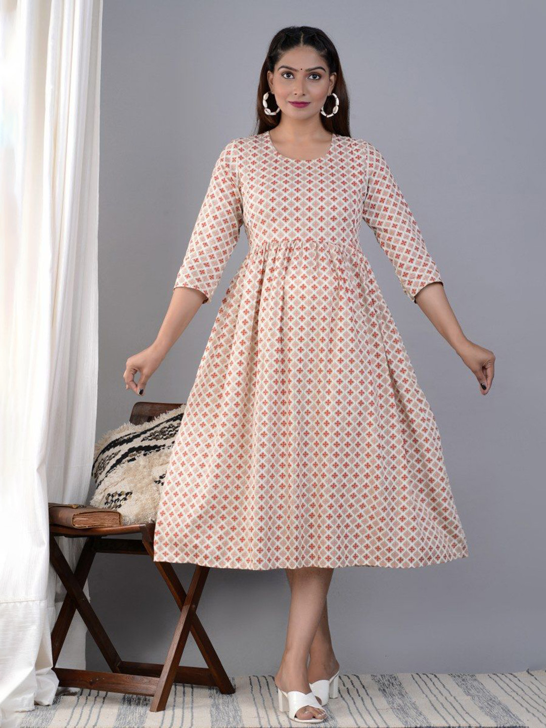 TANISHA Ethnic Motif Maternity Midi Dress